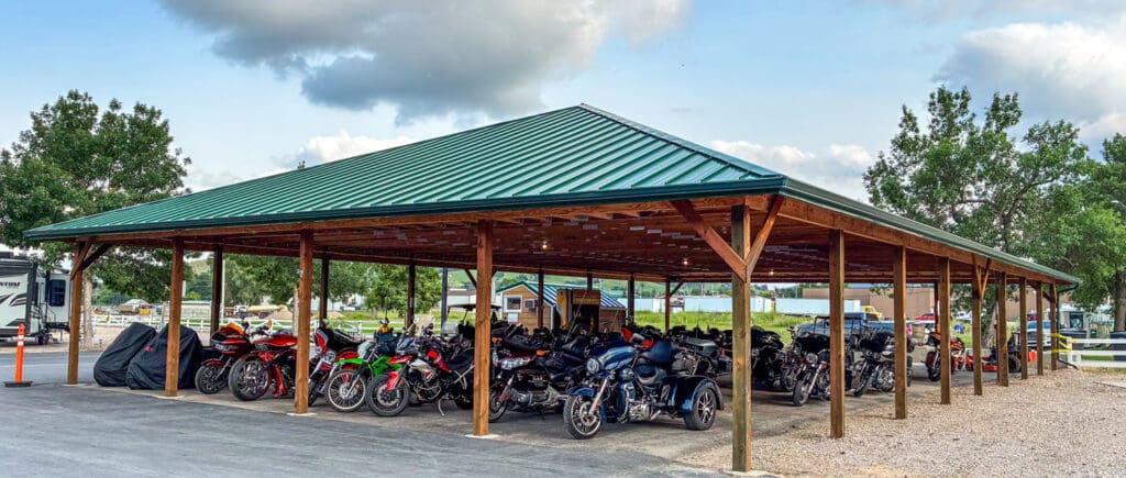 Motorcycles in covered motorcycle parking
